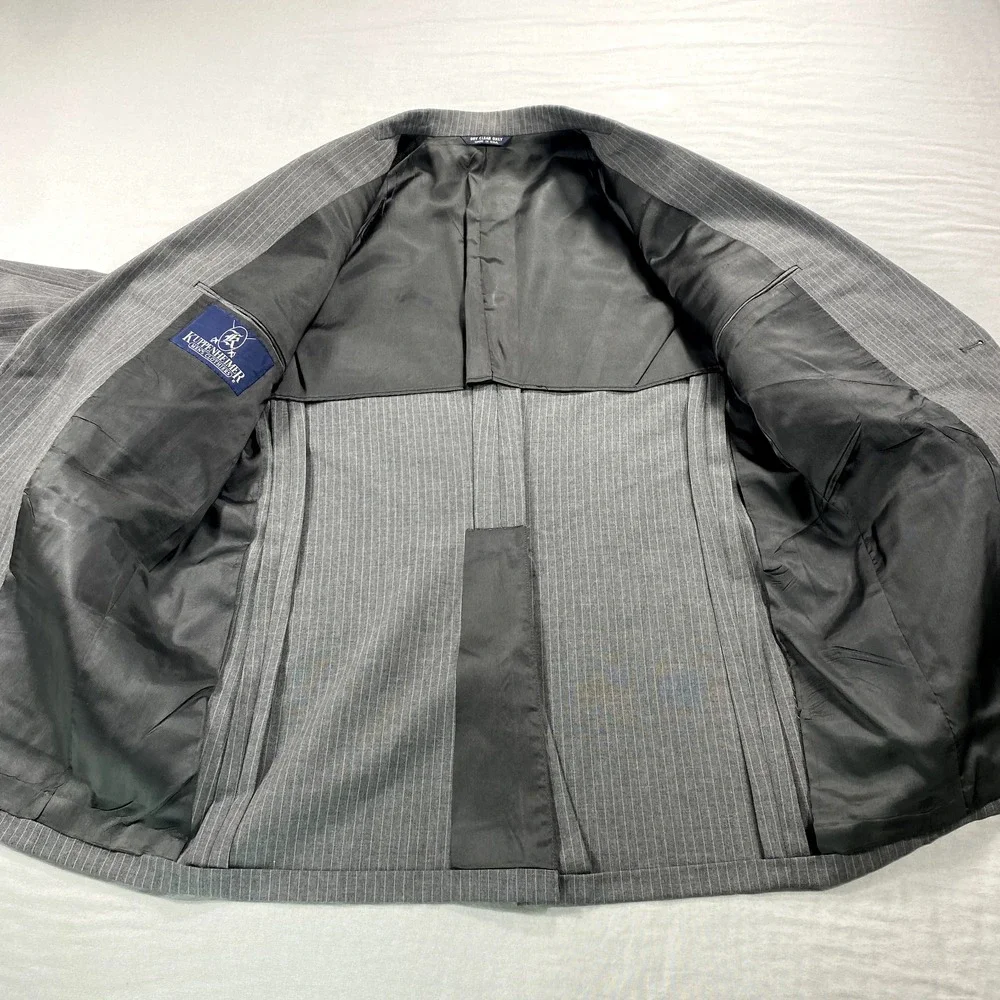 VINTAGE Kuppenheimer Blazer Mens 44R Gray Striped Wool Suit‎ Jacket Sport Coat